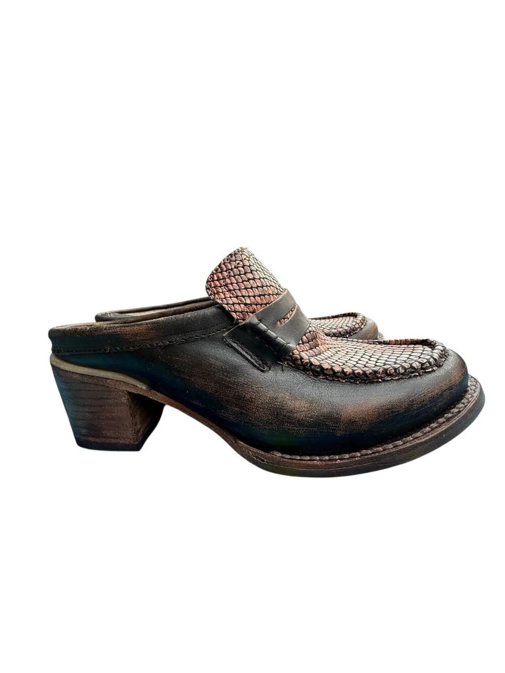 Freebird Collins Chunky Loafer Mule Snake Embossed Leather Women size 7